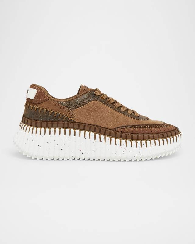 Nama Mixed Leather Low-Top Platform Sneakers
